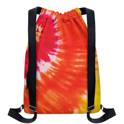 Red Yellow And Orange Tie Dye Print Drawstring Backpack