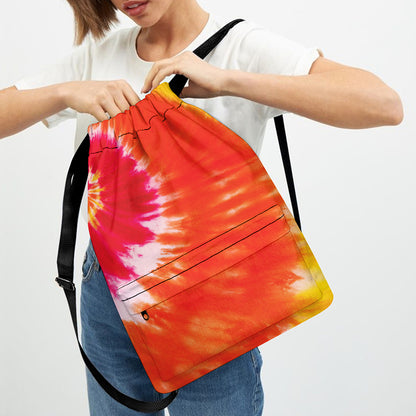 Red Yellow And Orange Tie Dye Print Drawstring Backpack