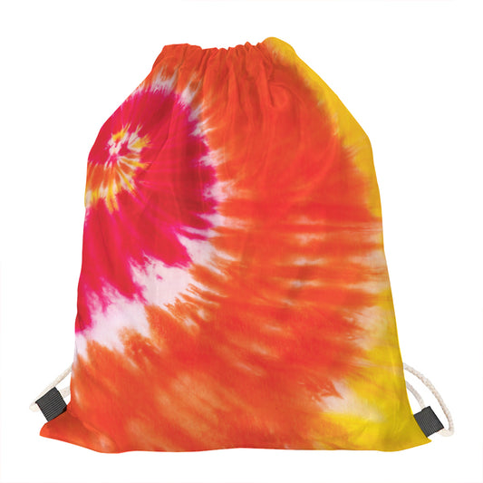 Red Yellow And Orange Tie Dye Print Drawstring Bag
