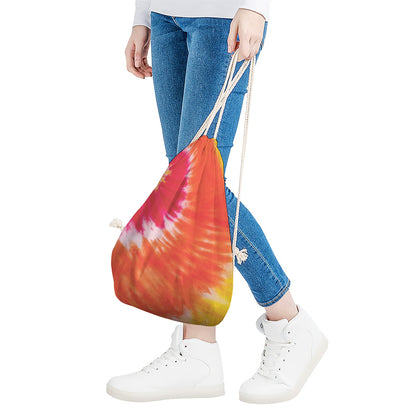Red Yellow And Orange Tie Dye Print Drawstring Bag