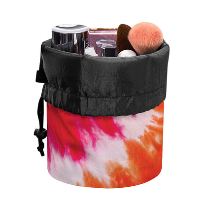 Red Yellow And Orange Tie Dye Print Drawstring Makeup Bag