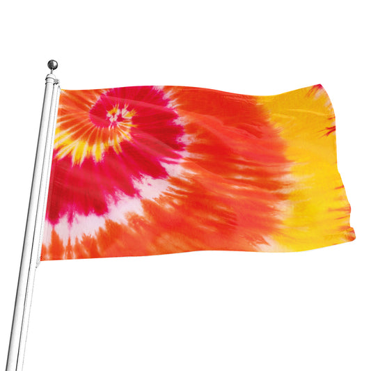 Red Yellow And Orange Tie Dye Print Flag