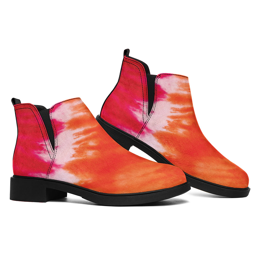 Red Yellow And Orange Tie Dye Print Flat Ankle Boots