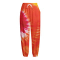 Red Yellow And Orange Tie Dye Print Fleece Lined Knit Pants