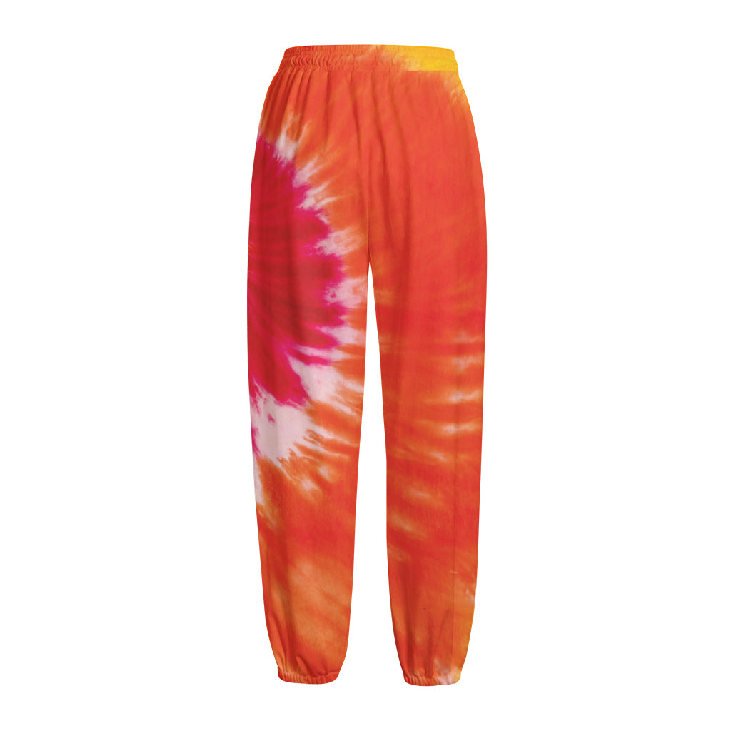 Red Yellow And Orange Tie Dye Print Fleece Lined Knit Pants
