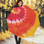 Red Yellow And Orange Tie Dye Print Foldable Umbrella