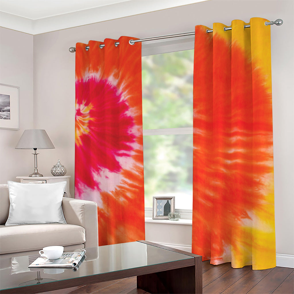 Red Yellow And Orange Tie Dye Print Grommet Curtains