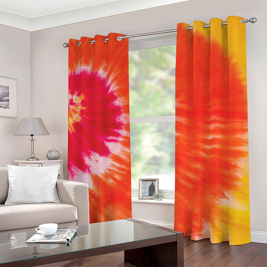 Red Yellow And Orange Tie Dye Print Grommet Curtains