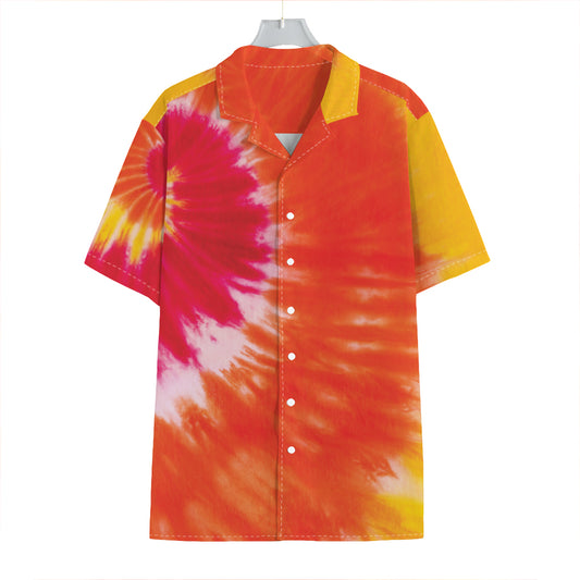 Red Yellow And Orange Tie Dye Print Hawaiian Shirt