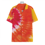 Red Yellow And Orange Tie Dye Print Hawaiian Shirt