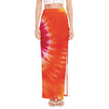 Red Yellow And Orange Tie Dye Print High Slit Maxi Skirt