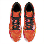 Red Yellow And Orange Tie Dye Print High Top Leather Sneakers