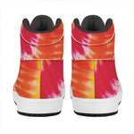 Red Yellow And Orange Tie Dye Print High Top Leather Sneakers