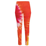 Red Yellow And Orange Tie Dye Print High-Waisted Pocket Leggings