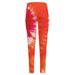 Red Yellow And Orange Tie Dye Print High-Waisted Pocket Leggings