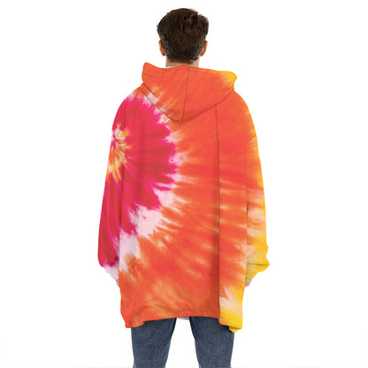 Red Yellow And Orange Tie Dye Print Hoodie Blanket