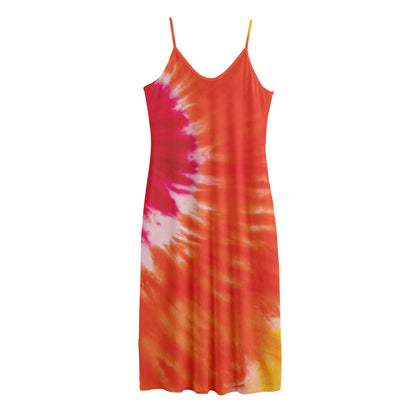 Red Yellow And Orange Tie Dye Print Jersey Midi Cami Dress