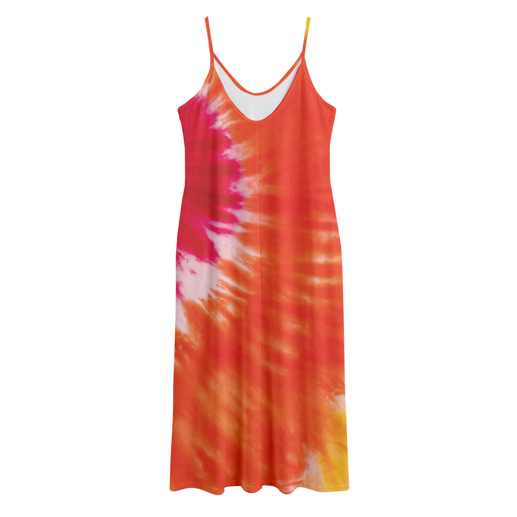 Red Yellow And Orange Tie Dye Print Jersey Midi Cami Dress