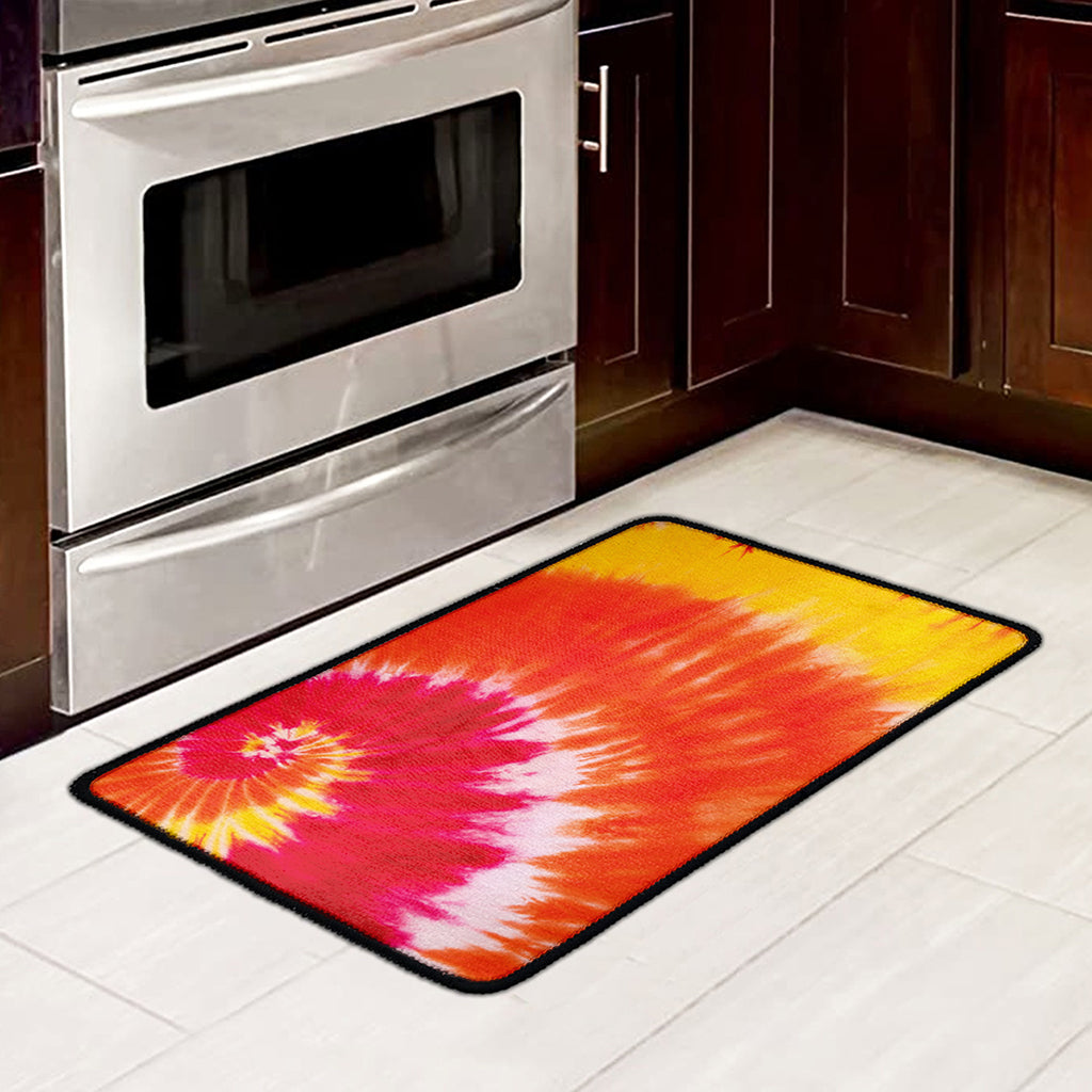 Red Yellow And Orange Tie Dye Print Kitchen Mat