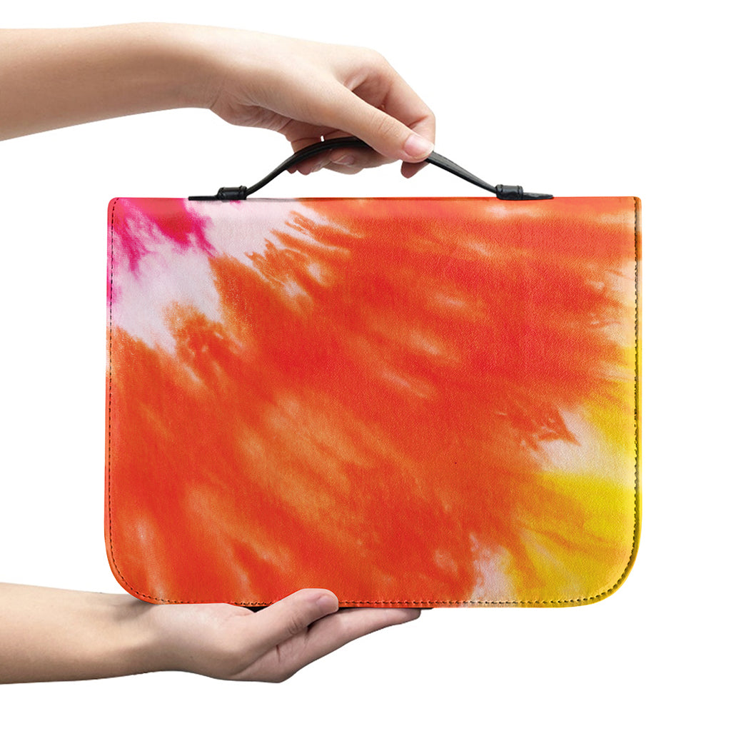 Red Yellow And Orange Tie Dye Print Leather Bible Cover