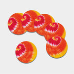 Red Yellow And Orange Tie Dye Print Leather Coaster Set