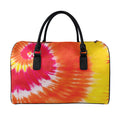 Red Yellow And Orange Tie Dye Print Leather Duffel Bag