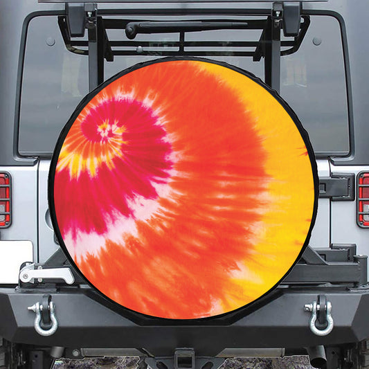 Red Yellow And Orange Tie Dye Print Leather Spare Tire Cover