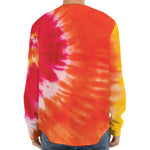 Red Yellow And Orange Tie Dye Print Long Sleeve Baseball Jersey