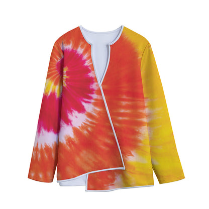 Red Yellow And Orange Tie Dye Print Long Sleeve Short Coat