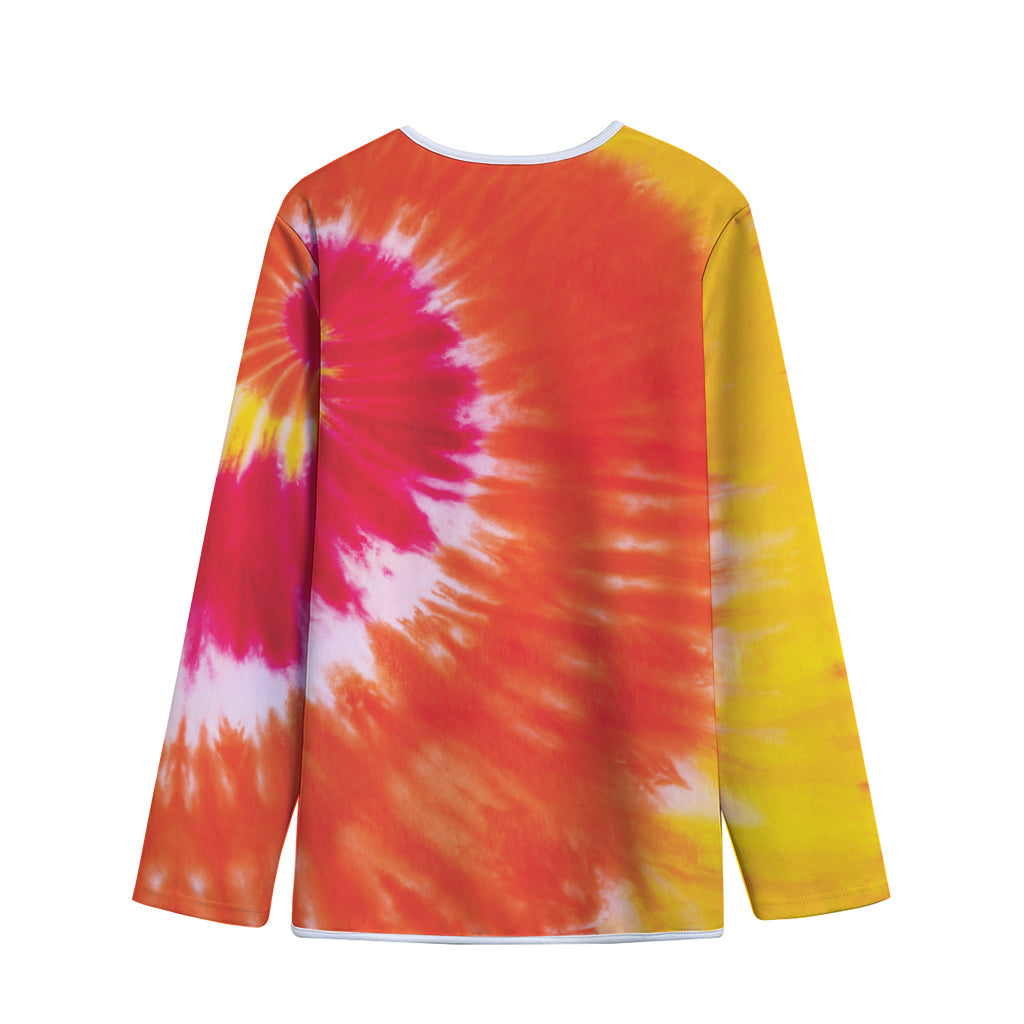 Red Yellow And Orange Tie Dye Print Long Sleeve Short Coat