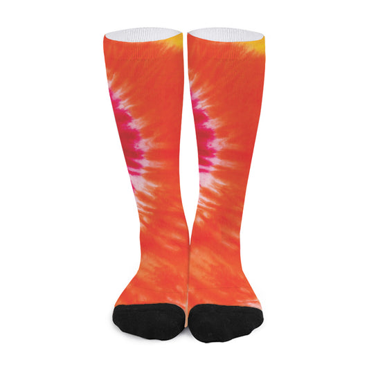 Red Yellow And Orange Tie Dye Print Long Socks