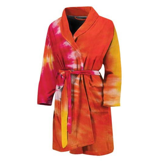 Red Yellow And Orange Tie Dye Print Men's Bathrobe