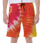 Red Yellow And Orange Tie Dye Print Men's Beach Shorts