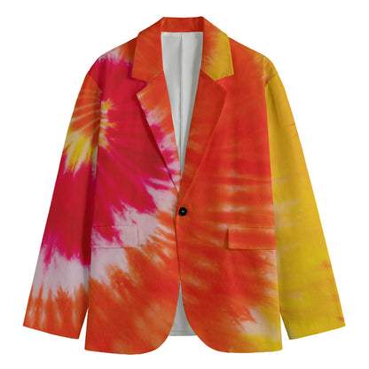 Red Yellow And Orange Tie Dye Print Men's Blazer