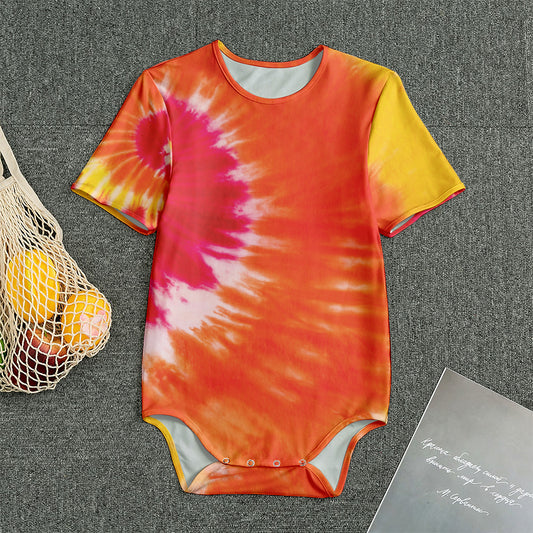 Red Yellow And Orange Tie Dye Print Men's Bodysuit