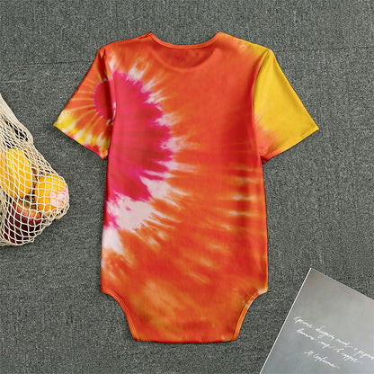 Red Yellow And Orange Tie Dye Print Men's Bodysuit