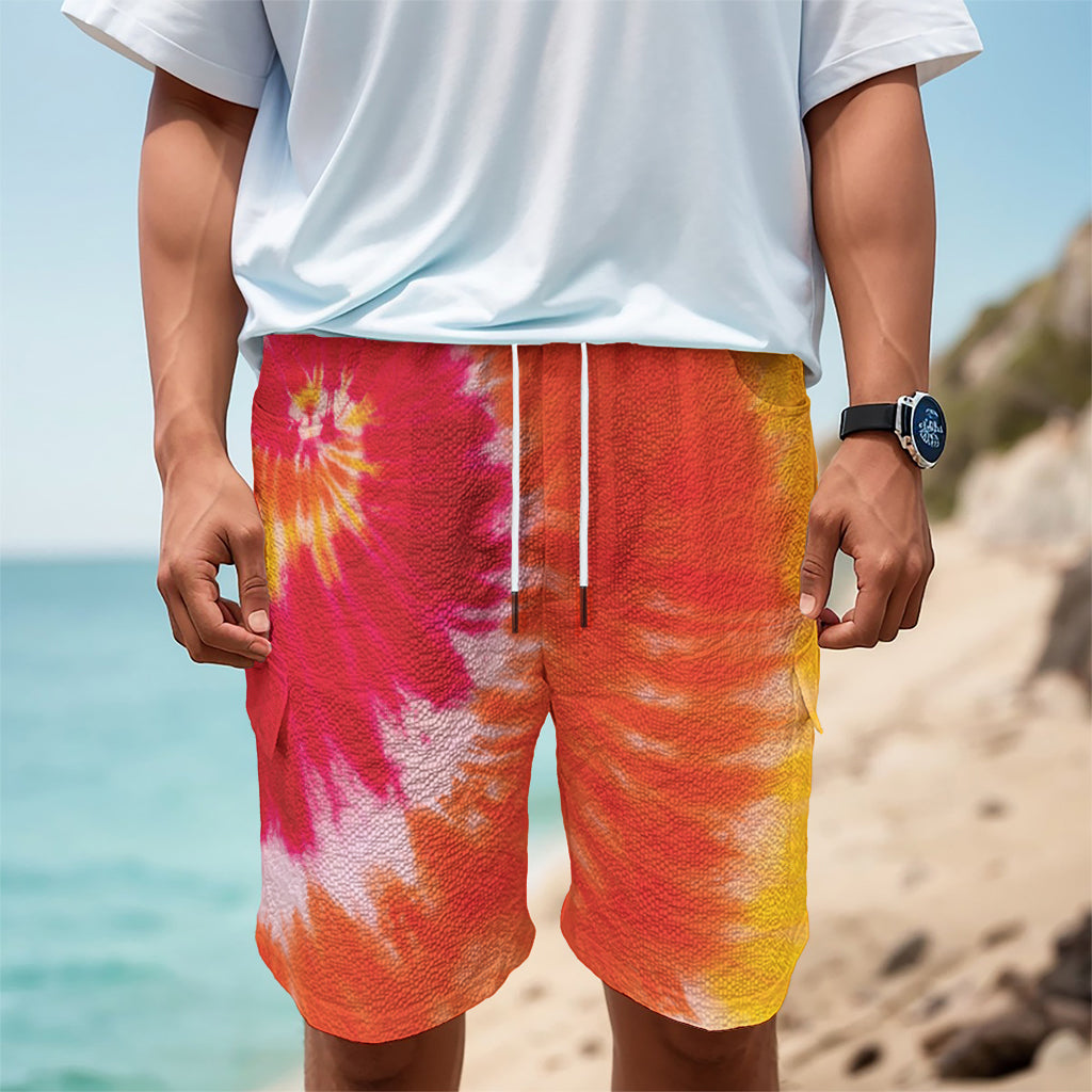 Red Yellow And Orange Tie Dye Print Men's Cargo Shorts