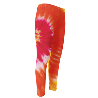 Red Yellow And Orange Tie Dye Print Men's Compression Pants