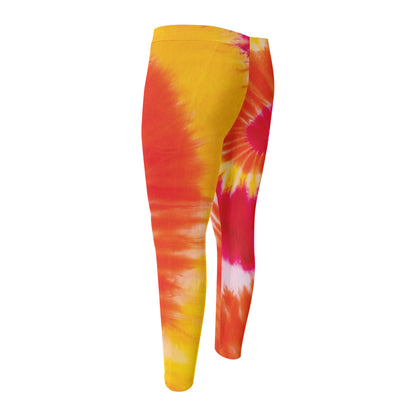 Red Yellow And Orange Tie Dye Print Men's Compression Pants