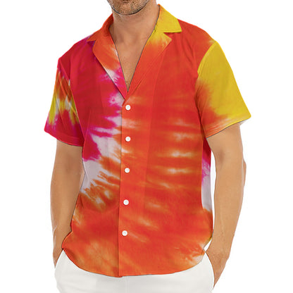 Red Yellow And Orange Tie Dye Print Men's Deep V-Neck Shirt