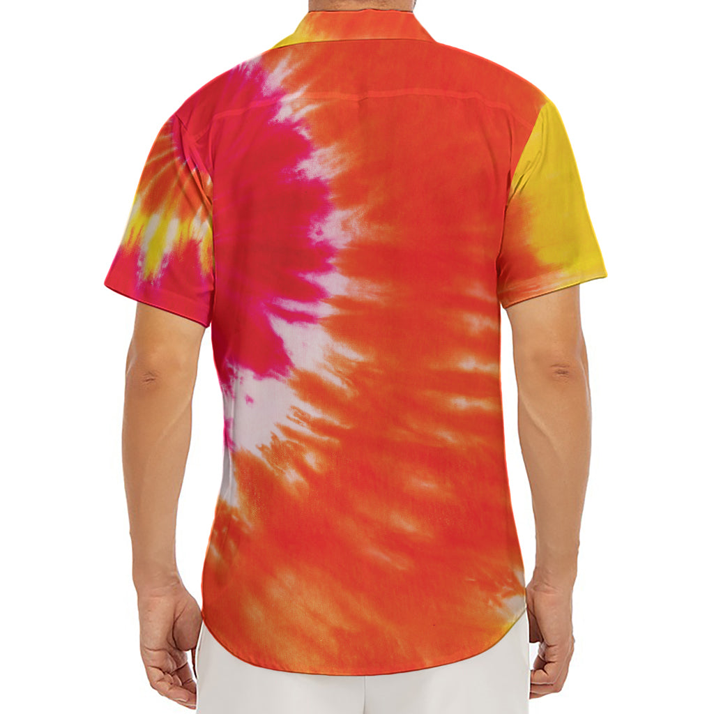 Red Yellow And Orange Tie Dye Print Men's Deep V-Neck Shirt