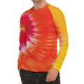 Red Yellow And Orange Tie Dye Print Men's Long Sleeve Rash Guard