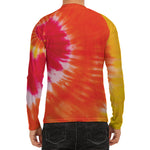 Red Yellow And Orange Tie Dye Print Men's Long Sleeve Rash Guard