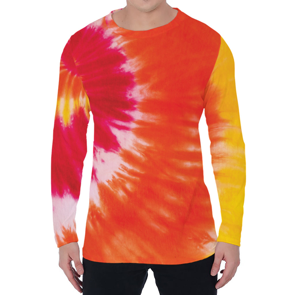 Red Yellow And Orange Tie Dye Print Men's Long Sleeve T-Shirt