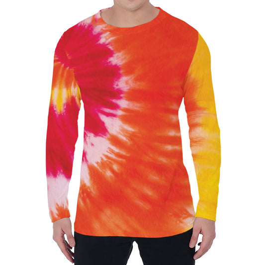 Red Yellow And Orange Tie Dye Print Men's Long Sleeve T-Shirt