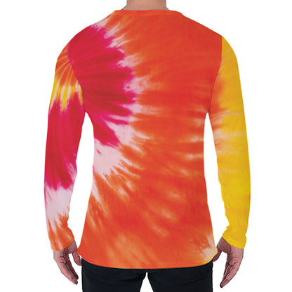 Red Yellow And Orange Tie Dye Print Men's Long Sleeve T-Shirt