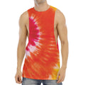 Red Yellow And Orange Tie Dye Print Men's Muscle Tank Top
