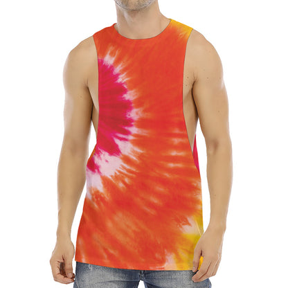 Red Yellow And Orange Tie Dye Print Men's Muscle Tank Top