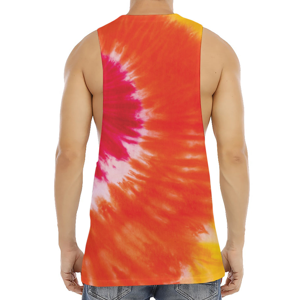 Red Yellow And Orange Tie Dye Print Men's Muscle Tank Top