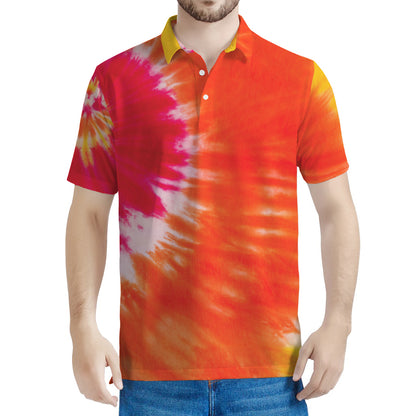 Red Yellow And Orange Tie Dye Print Men's Polo Shirt